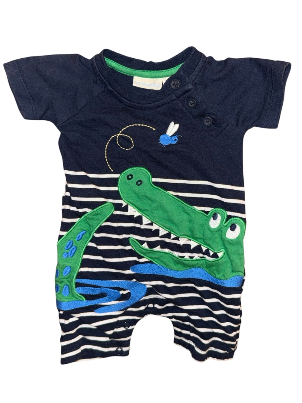 JoJo Maman Bébé Baby Crocodile Romper 0–3 Months Navy Striped Cotton One Piece